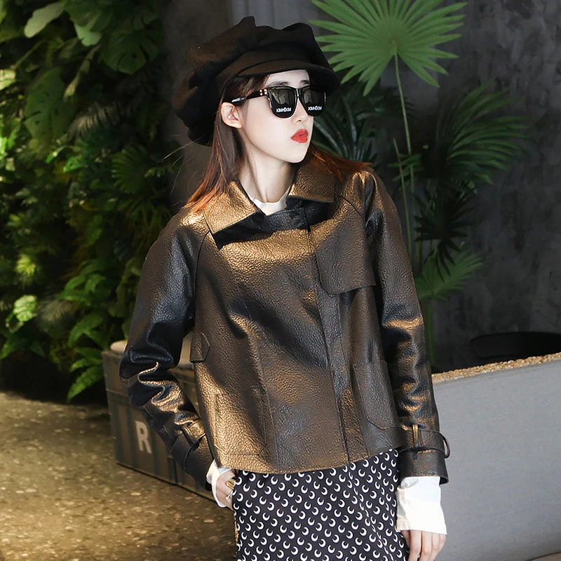 Factory New Arrival Women Fashion Short Genuine Leather Coat