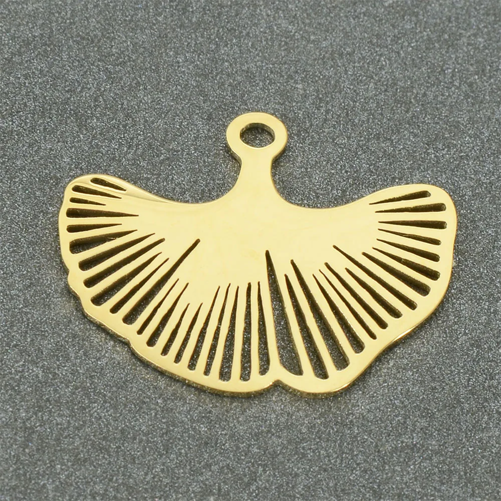 Miasol 2pcs 16x18MM 316L Stainless Steel Pendants Gold Hollow Ginkgo Leaf Charms For Dangle DIY Earring Necklace Making