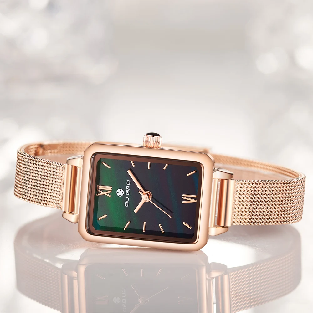 Fashion Mesh Strap Bracelet Watches for Women Ladies Elegant Rosegold Dress Quartz Watch Malachite Green Small Wristwatches 2020