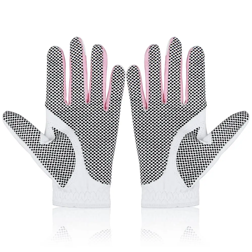 CRESTGOLF Women\'s Golf Gloves Microfiber Cloth Material Anti-Slip Design Soft Fabric Ladies Left Right Hand White Color