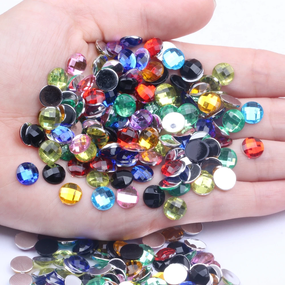 

Acrylic Rhinestones Round Earth Facets 8mm 50/500pcs Many Colors Flatback Glue On Beads DIY Phone Cases Nails Art Supplies