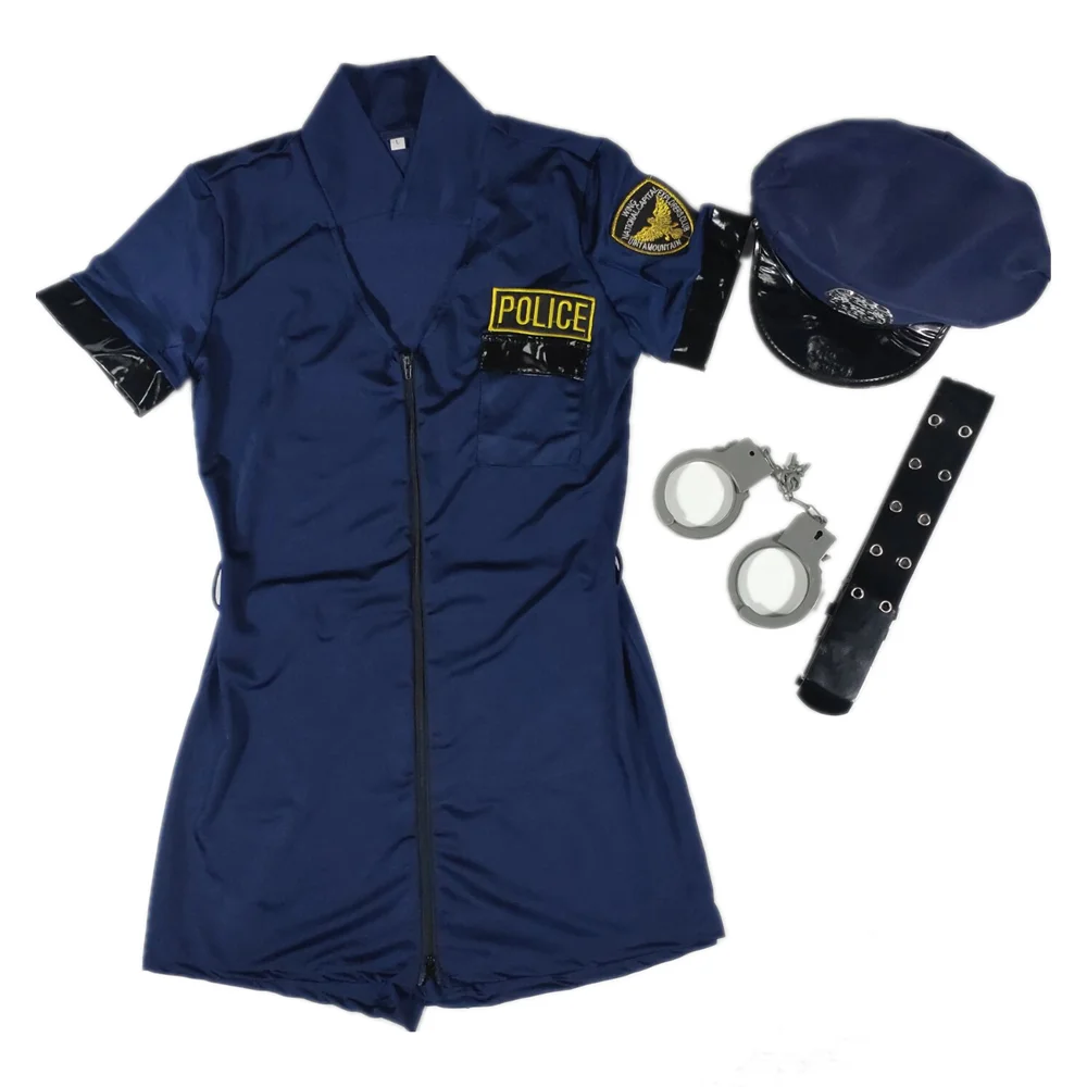 Azul Sexy Polícia Feminina Costume, Halloween Cosplay, Policial, Policial Outfit Oficial, Adulto quente, S-2XL