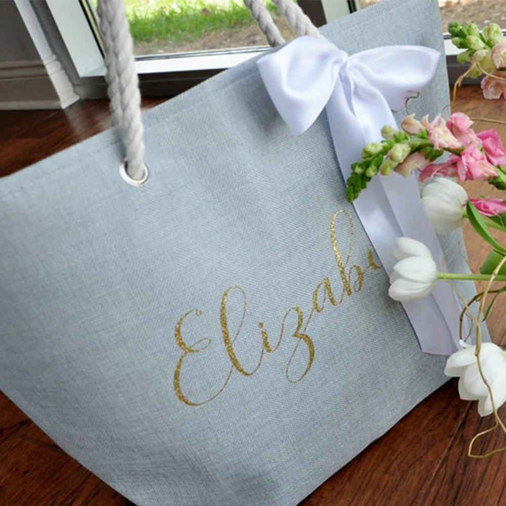 Bridesmaid Beach Bag Personalize Beach Tote Bag. Bridesmaid Gift Ideas Custom Name Bag