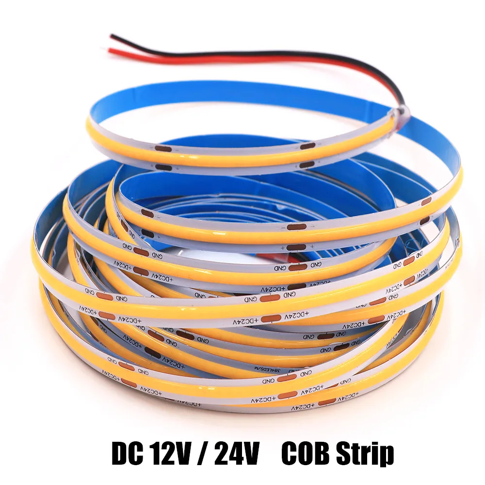 COB LED Strip Light 12V 24V High Density Linear Lighting 320LEDs/m Flexible FOB COB Led Light Tape RA90 Warm Nature Cool White