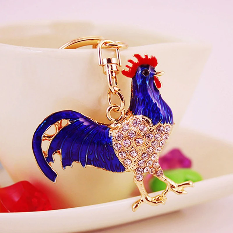 Crystal Floral Chicken Rooster Key Chains Ring Keychains Animal Jewelry For Women Girls Bag Car Charms Gifts