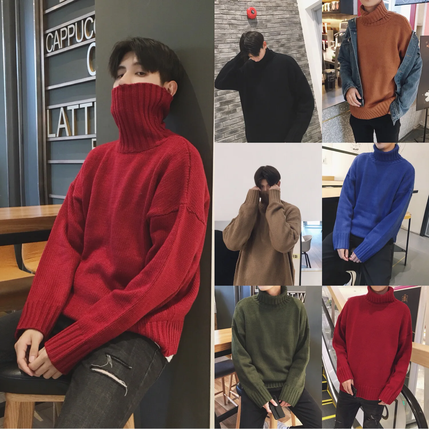 MRMT 2024 baru musim gugur dan musim dingin sweter pria lengan panjang warna Solid pemuda Pullover untuk pria sweter kasual kerah tinggi