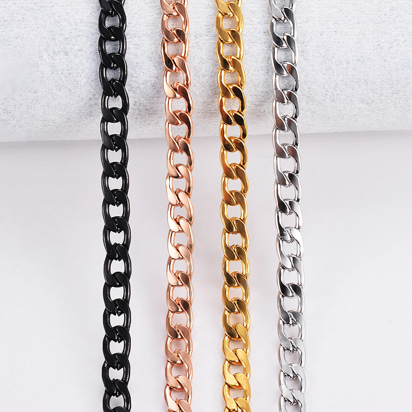 1 piece Width 3/4.5mm Flat Curb Chain Necklace Stainless Steel Necklace 3 Colors