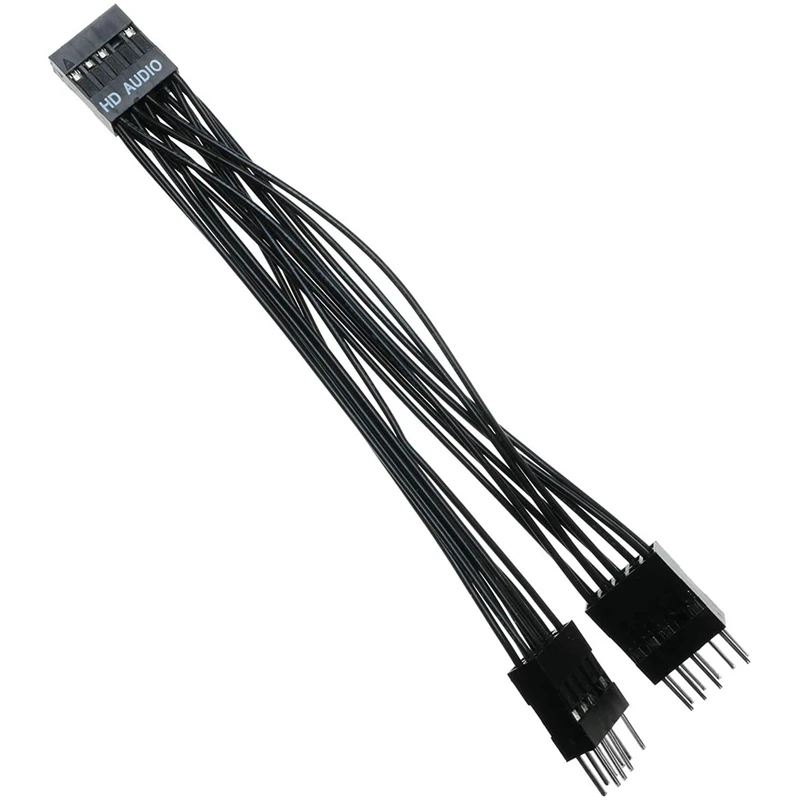 Cabo de extensão de áudio HD, 9Pin, 1 fêmea para 2 macho, Y Splitter, preto para PC, DIY, 10cm, 2 Pack