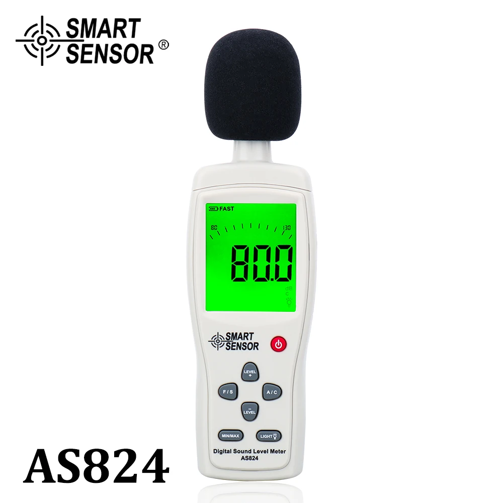 Mini Digital Sound Noise Level Meter / decibel meter Sound pressure level tester 30~130 dBA 35~130dBC db meter SmartSensor AS824