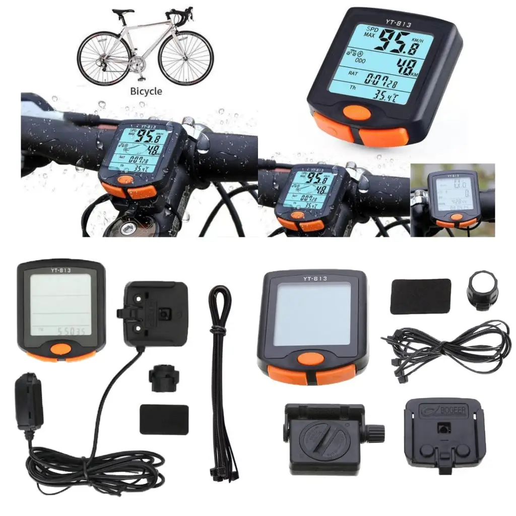 24 Function Wireless/Wired Cycle Computer LCD Display Sensor Road Bike Bicycle Speedometer Odometer Cycling Computer