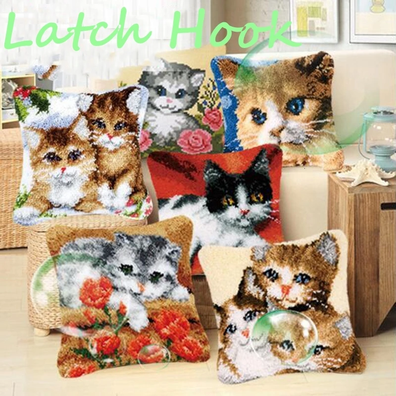 

Foamiran Cat Latch Hook Kits Rug Canvas Cushion Pillowcase Latch Hook Embroidery Carpet Crocheting Unfinished ковровая вышивка