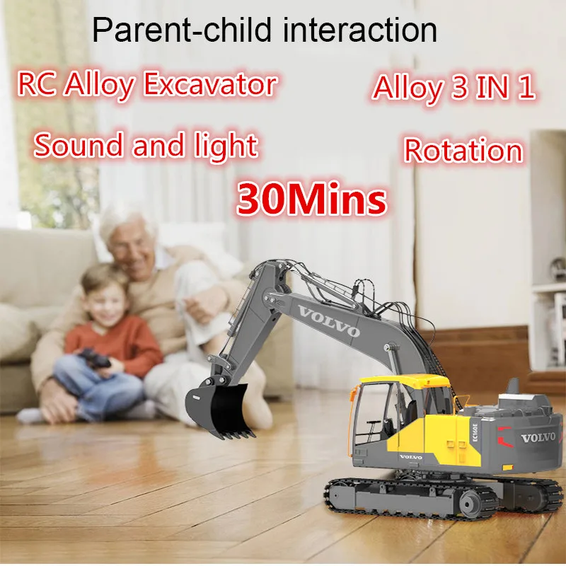 Large 61CM 17CH Alloy Remote Control Excavator Backhoe Truck Model 2.4G 30MINS Sond Light RC Truck 3-Type Engineer Vehicle Moel