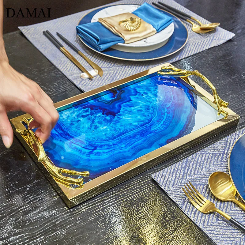 

Seascape Decorative Trays Dressing Table Cosmetic Container Skincare Product Organizer Plates Glass Jewelry Storage Display Tray