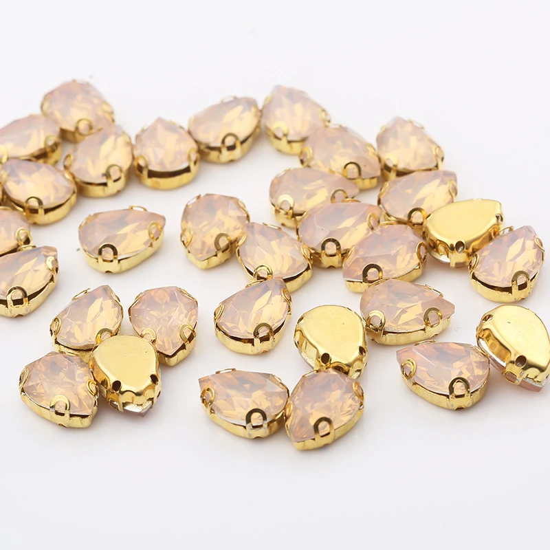 RESEN 20PCS Mix Colors Sew on Rhinestone Teardrop With Gold Claw Resin Pink/ Green/Peach/Fuchsia Opal Rhinestones for Clothing