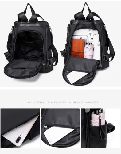 2020 Fashion Women Oxford Cloth Backpack Anti-Theft Rucksack School Shoulder Bag Black