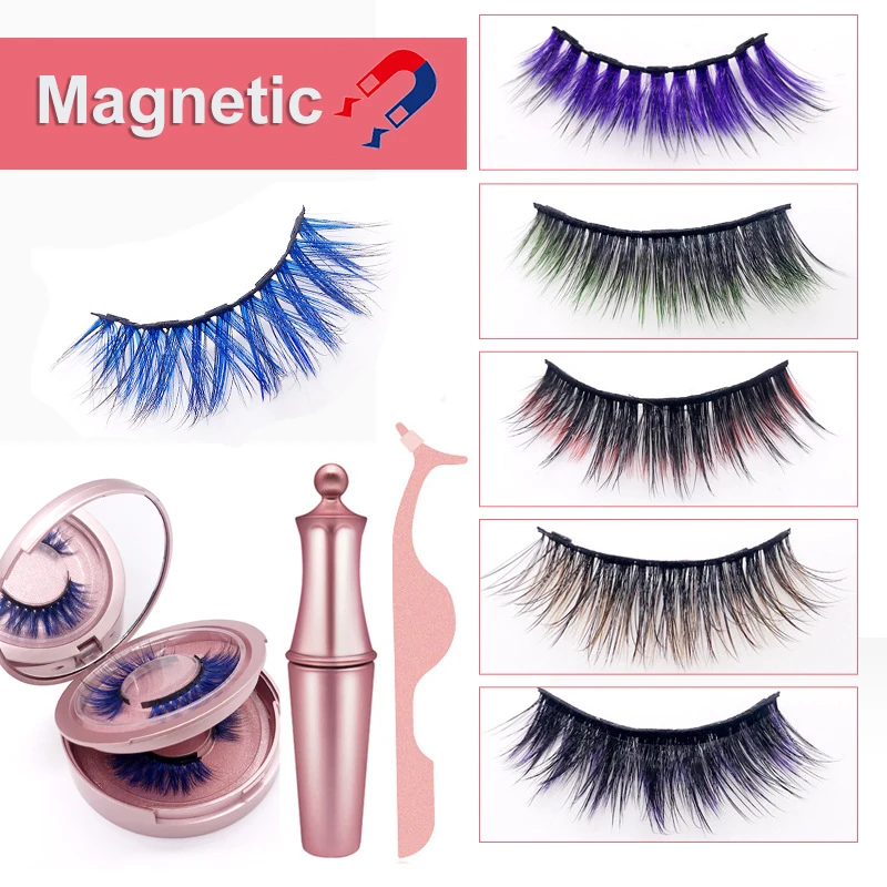 Farbige 2 Pairs Magnetische Falsche Wimpern Wasserdicht Magnetische Eyeliner Einfach Zu Bedienen Mit Pinzette KEINE Kleber Wimpern Verlängerung Set