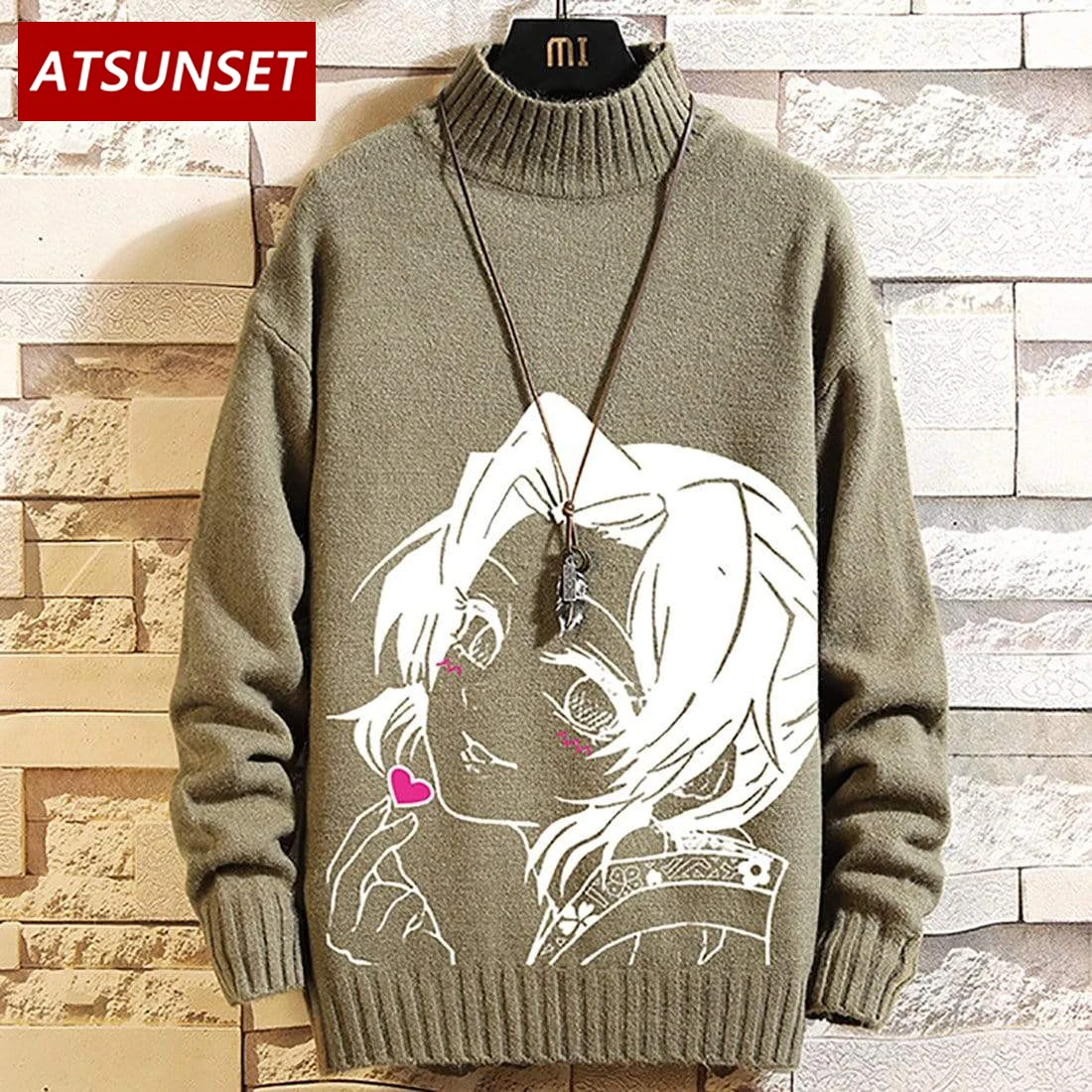 ATSUNSET Anime Girl Demon Slayer Kochou Shinobu Sweater Hip Hop Streetwear Vintage Style Harajuku Knitting Pullover