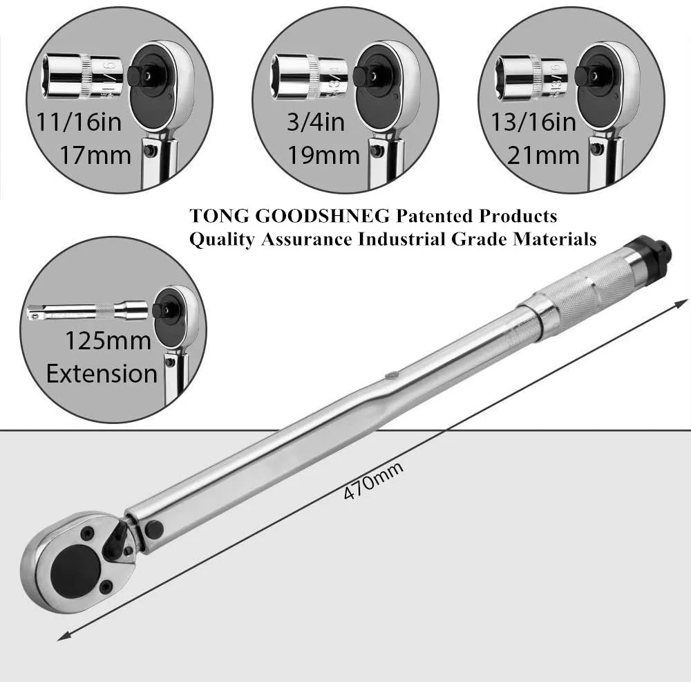 20-150 ft-lb مفتاح العزم 1/2 محرك انقر مع مآخذ و تمديد I عكسها 1/2 "بوصة محرك اسئلة مجموعة مفتاح العزم es