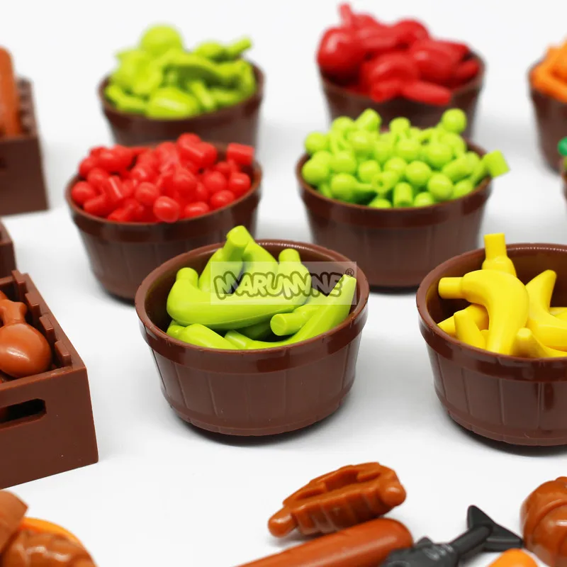 MOC Building Blocks Accessories Bulk  Bricks Parts Food Fruit Apple Banana Frish Dish Bread Drumstick Hot Dog for Construction