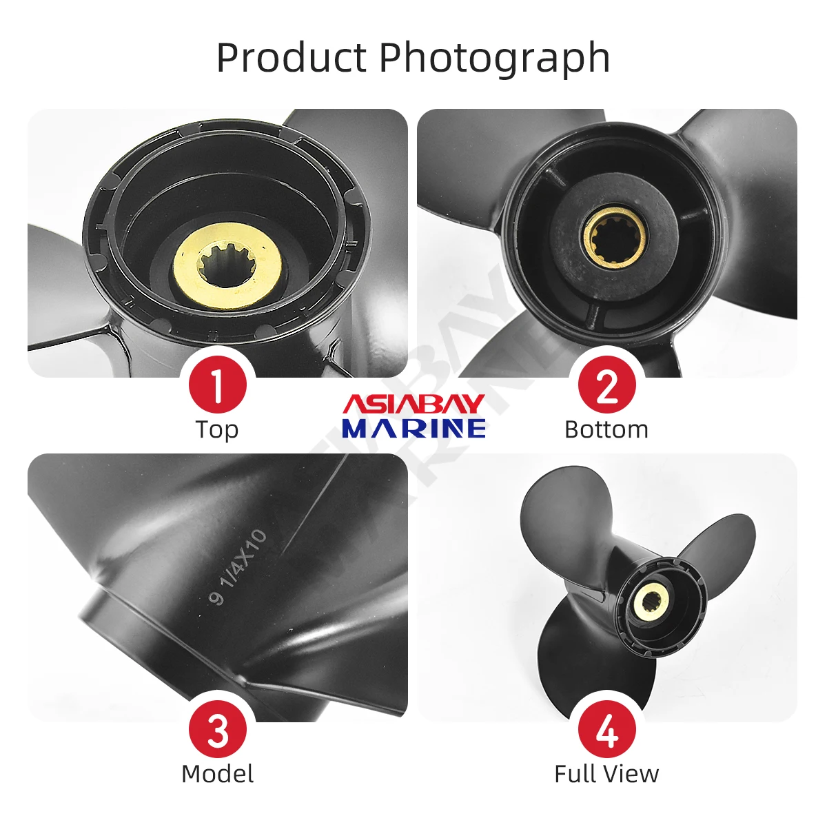 Outboard Propeller 9 1/4x10 58100-93733-019 for Suzuki 8 9.9 15 20 HP Motor, Aluminum Alloy Screw, 3 Blade, 10 Spline, Marine