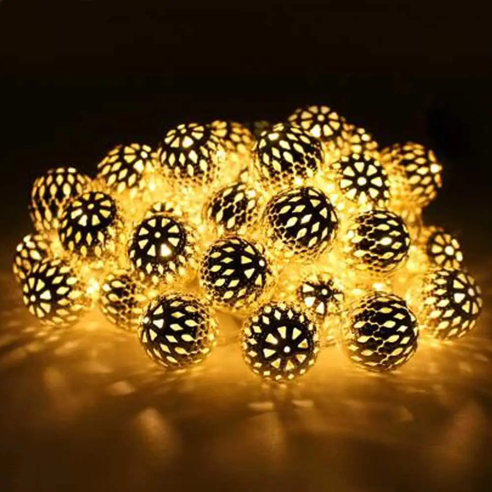 LED Globe String Lights Decorative Moroccan Orb Silver Metal Balls Battery USB Powered Indoor Outdoor Decoration for Christmas