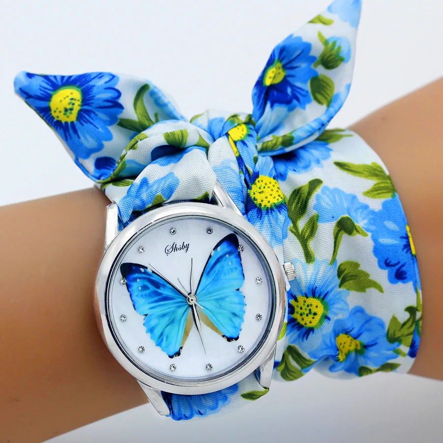 Shsby New Floral Chiffon Sweet Girls Watch Fabric Women Dress Watches Fashion Ladies Flower Cloth Wrist Watch