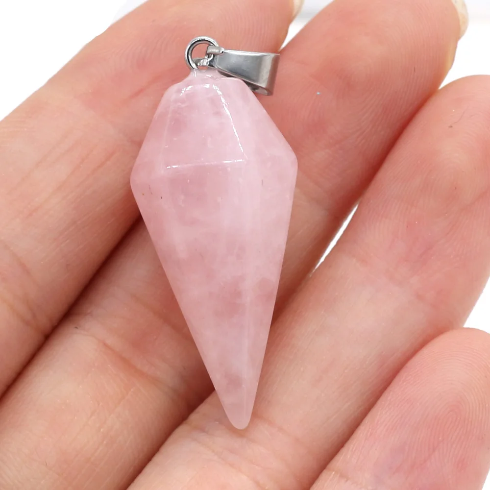 Natural Stone Pendant Reiki Healing Crystal Agates Cone Pendulum Malachite Charms for DIY Necklace Jewelry Making Accessories