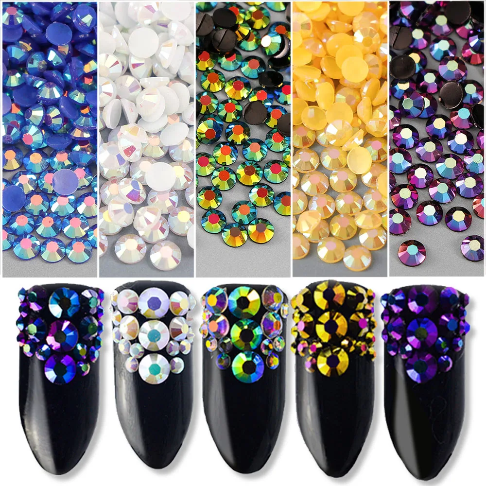 2-4mm Jelly AB Rhinestones Non Hotfix Shiny Round Flatback Resin Rhinestones For Garment Decorations DIY Craft Supplies Glue On