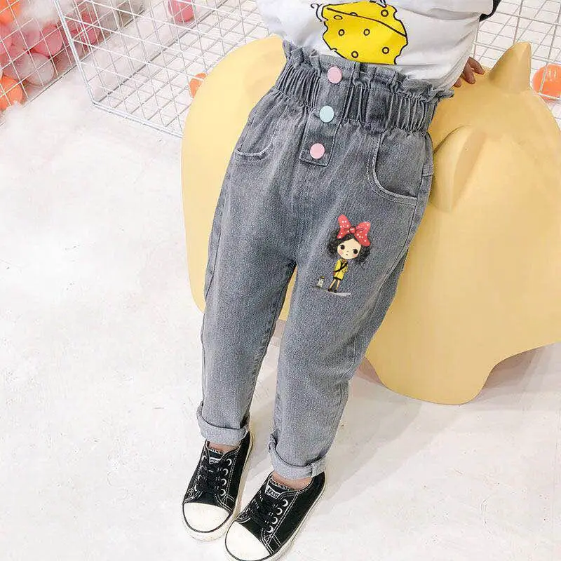 2024 Spring Autumn Girls Fashion High Waist Jeans Pant Baby Kids Children Denim Trousers