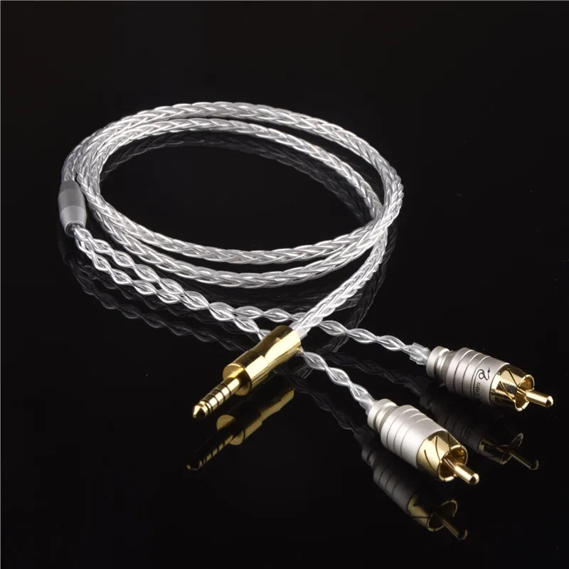 

QINCROWN 7N OCC Silver Plated 4.4mm to 2RCA Aux Audio Cable Headphone Amp Connecting Line With 24K Gold Plated Plug