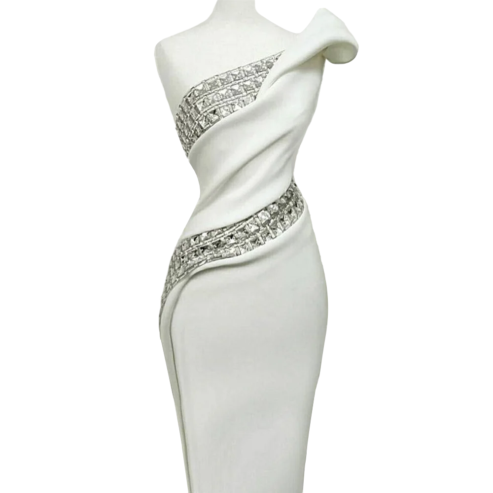 Vestido de noche largo y elegante para mujer, traje Formal de fiesta con diamantes de imitación blancos, talla grande