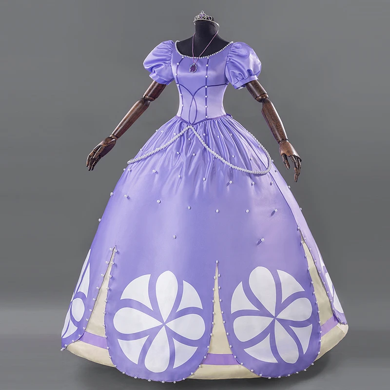 Afbeelding 3: Prinses Sofia Jurk Meisjes Sophia Cosplay Kostuum Volwassen Vrouwen Layerd Jurk Halloween Party Fancy Kostuums Gratis Crown Ketting