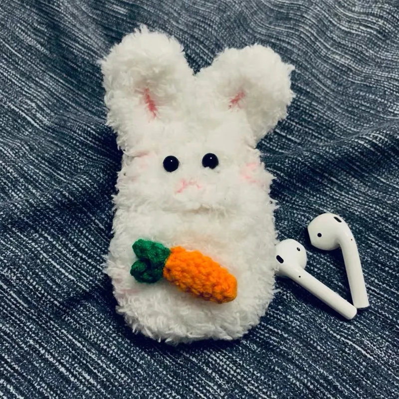 Мягкий шерстяной чехол для беспроводных наушников Apple AirPods 1, 2, зимний, вязаный, с объемным кроликом