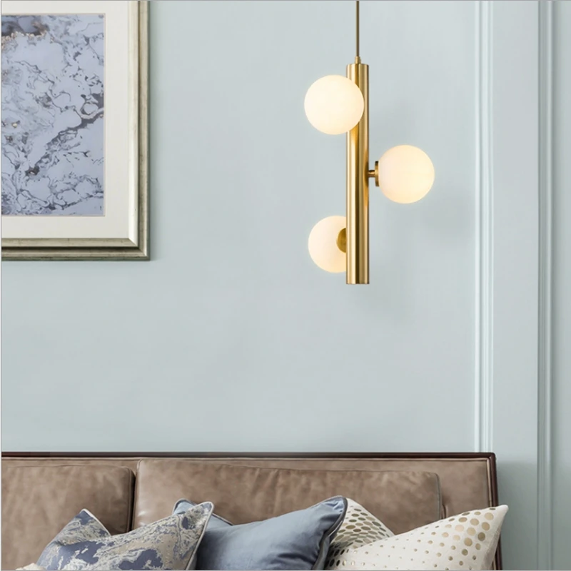 Linear glass pendant light Nordic gold lamp Creative Magic Bean Frosted lustre metal Living Room Led design 3 pendant light