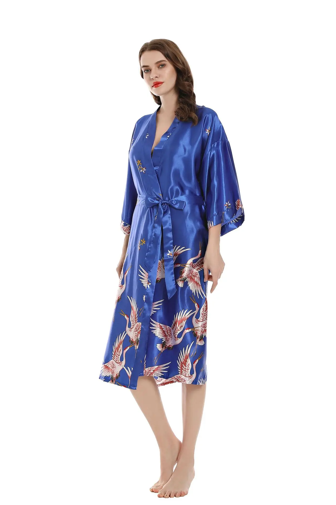 Sexy Women Long Robe With Pocket Wedding Bride Bridesmaid Dressing Gown Rayon Kimono Bathrobe Large Size S-XXXL Night Dress