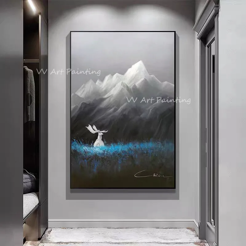 100% Handmade large size mountain with grey canvas Oil Painting Canvas Modern Handpainted Wall Nature Artwork For Home Decor