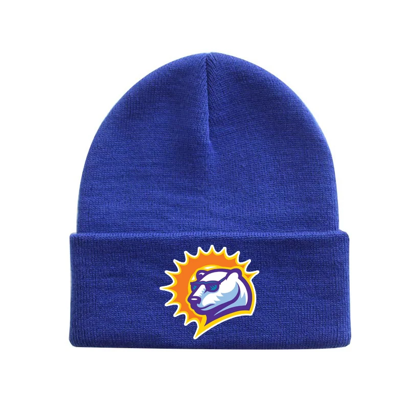 Cool Hockey Winter knitted hockey fans hat with an embroidery logo black and blue