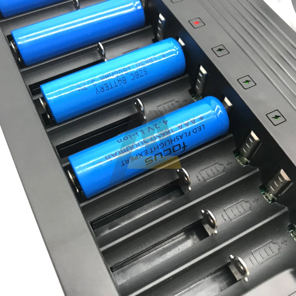 Imagem -06 - Carregador de Bateria de Íons de Lítio Recarregável 10 Slots Carregador Inteligente Universal para 18650 14500 16340 18500