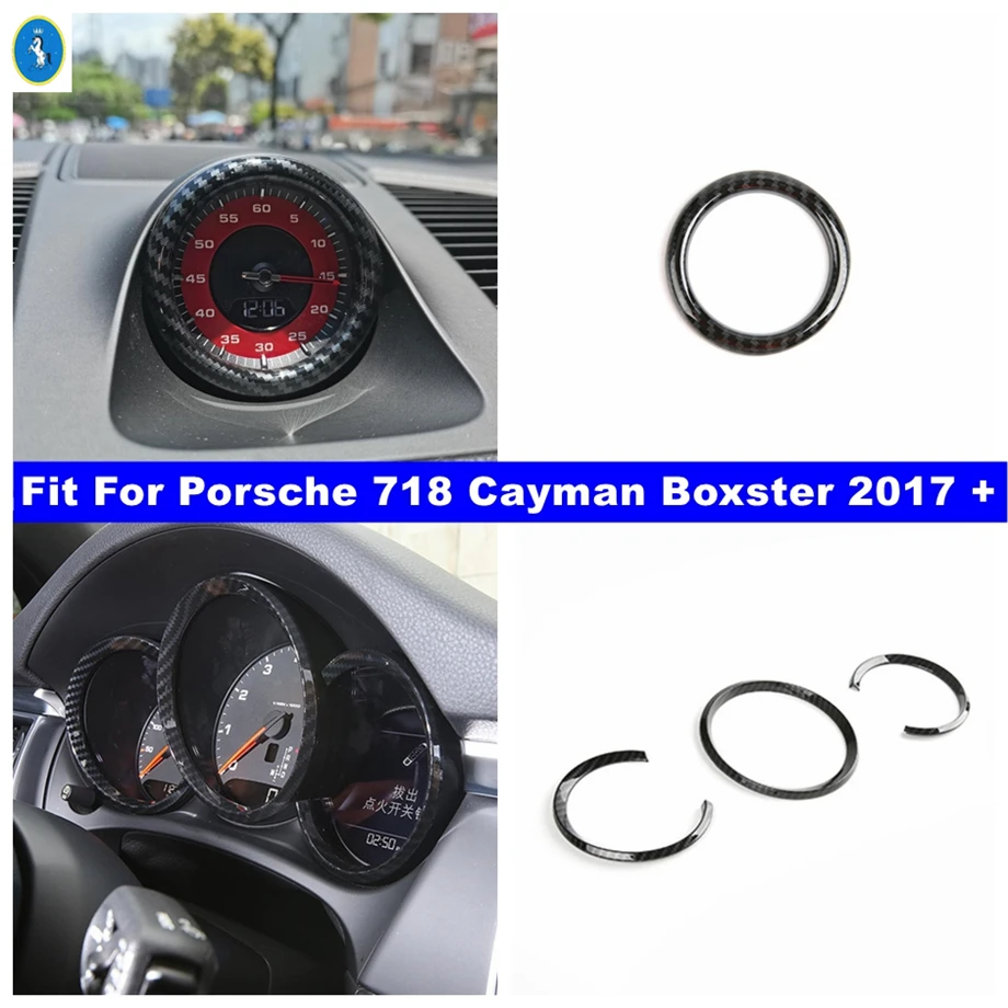 

Carbon Fiber Look Dashboard / Clock Stopwatch Ring Frame Cover Trim For Porsche 718 Cayman Boxster 2017 - 2021 Car Accessories