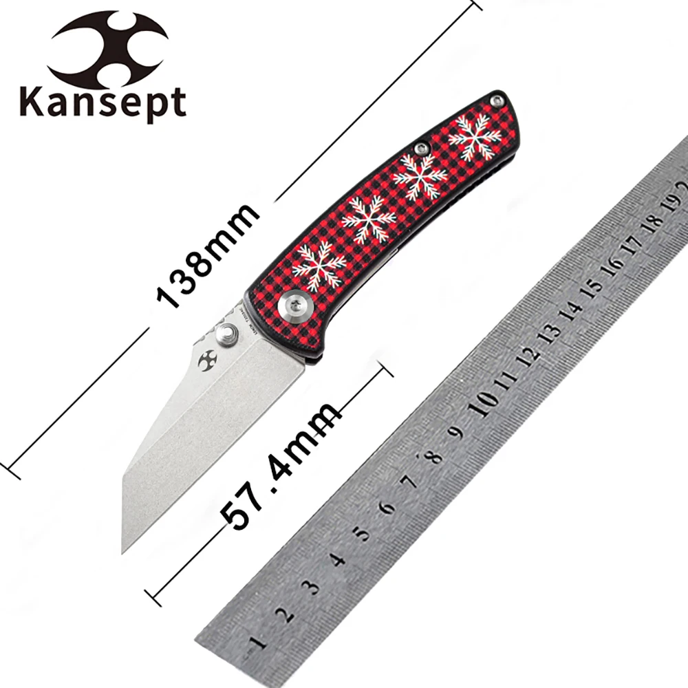 

Kansept Little Main Street T2015AC Compact Pocket Knives 154CM Blade Snowflake Print Red Black G10 Handle Folding Knife for EDC