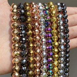 2-10mm Natural Mineral Beads Rhodium Gold Plated Faceted Hematite Loose Spacer Stone Beads for DIY Bracelet Jewelry Making 15''