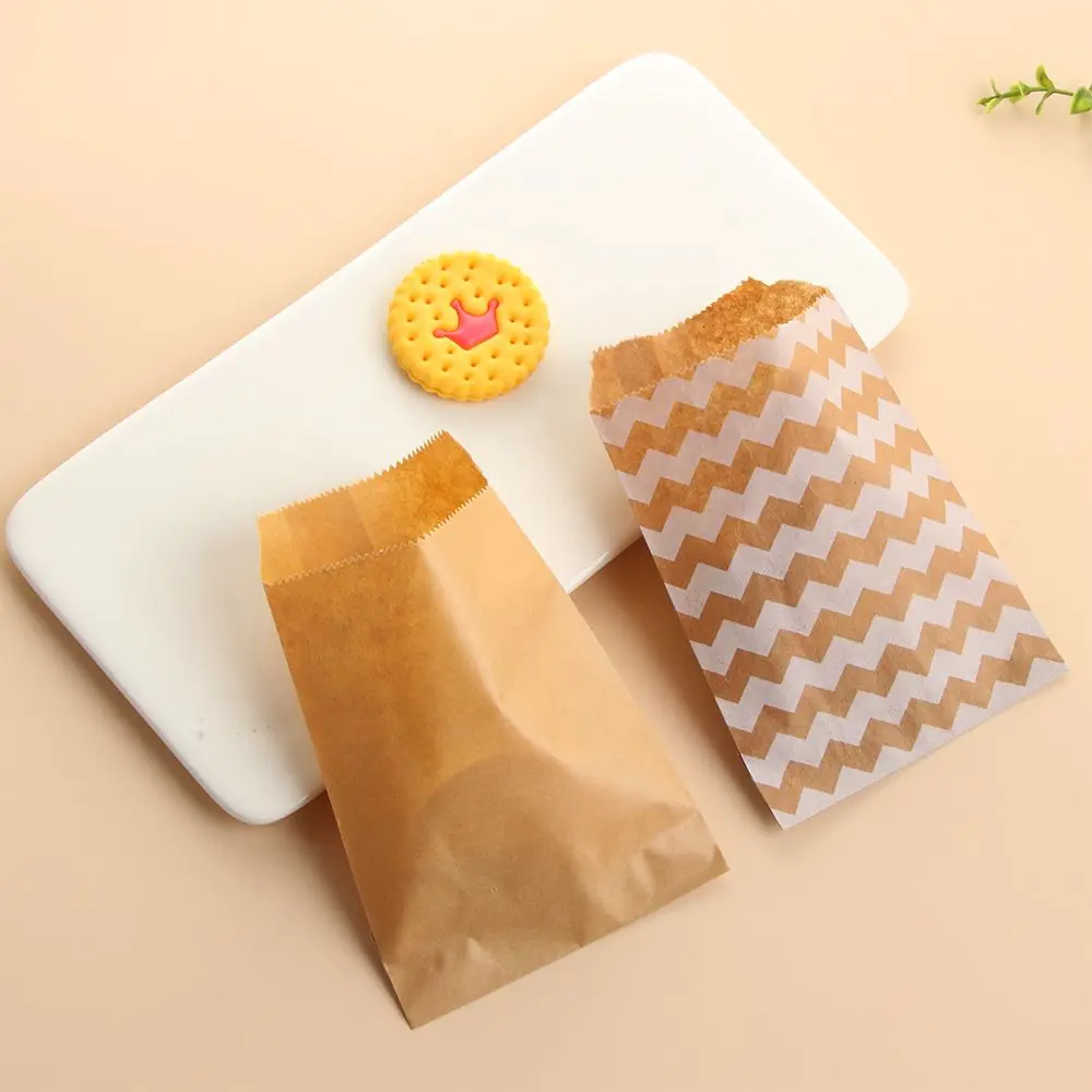 15CM*10CM 50pcs Birthday Wrapping Supplies Baking Wave Dot Kraft Paper Bag Candy Biscuit Bags Popcorn Bag Packing Pouch