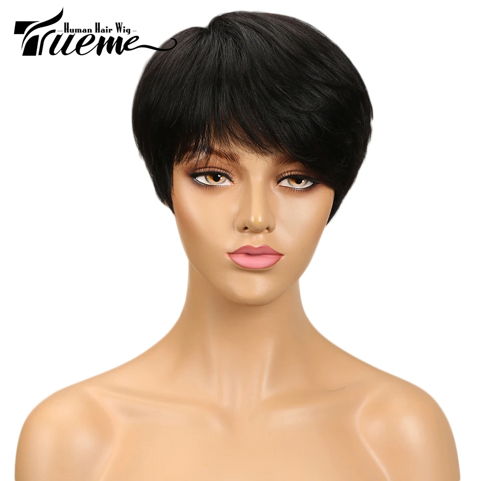 Trueme Short Human Hair Wigs Fashion Pixie Cut Human Hair Wigs For Black Women Ombre Pink Red Grey Brazilian Straight Full Wigs