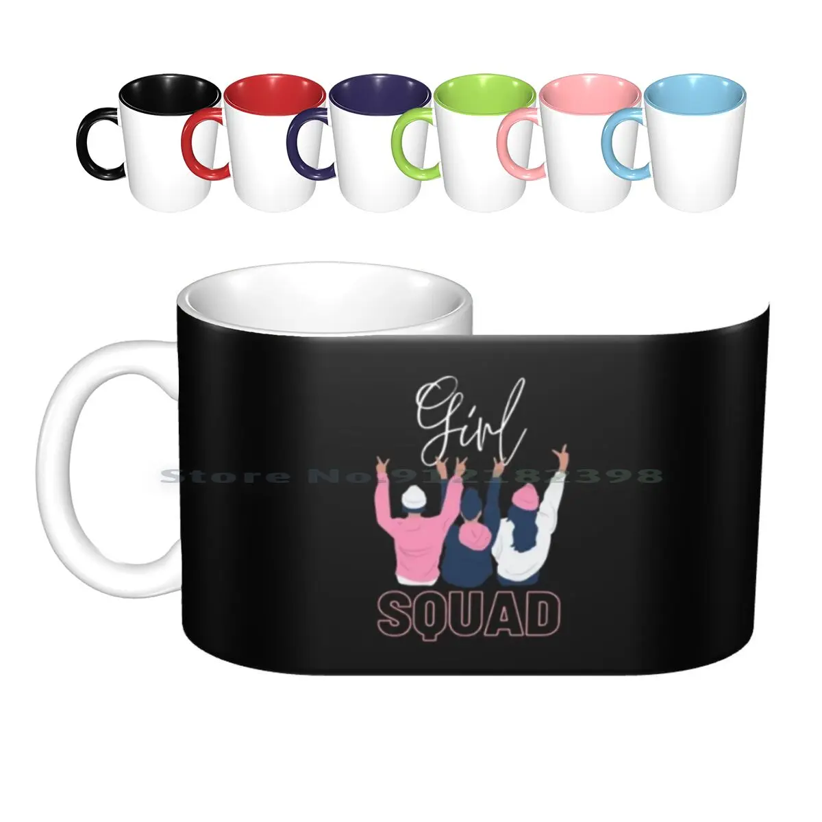 Girl Squad Typography With Girl With Peace Illustration. Ceramic Mugs Coffee Cups Milk Tea Mug Girls Feminist Squad Goals