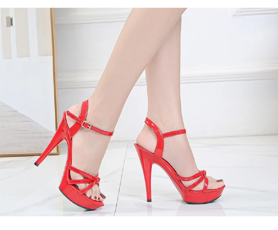 Shuzumiao Women Shoes Belt Buckle Sandals Woman New Summer Fashion 13cm Sexy High Heels Model Catwalk Sandals Size 34-43 Slipper