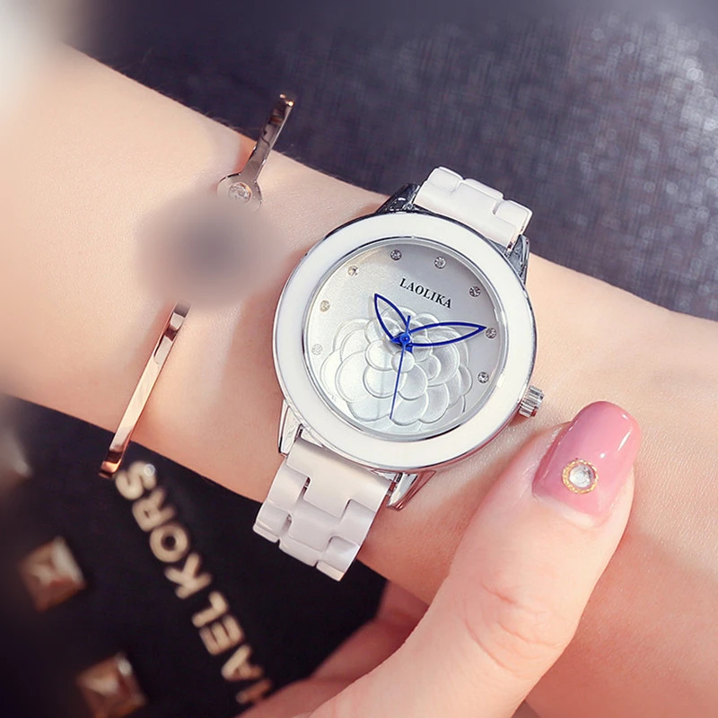 Bracelet Clasp Fashion & Casual Gift Quartz Watch Trend Ladies Ceramics Petal pattern Golden pointer Wrist Watches for Women