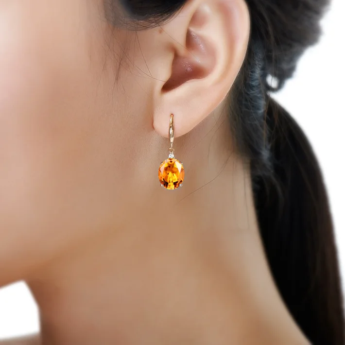 Natural Citrine 14K Yellow Gold Drop Earrings for Women Timeless Design Delicate Female Wedding Luxury Earrings Fine Jewelry