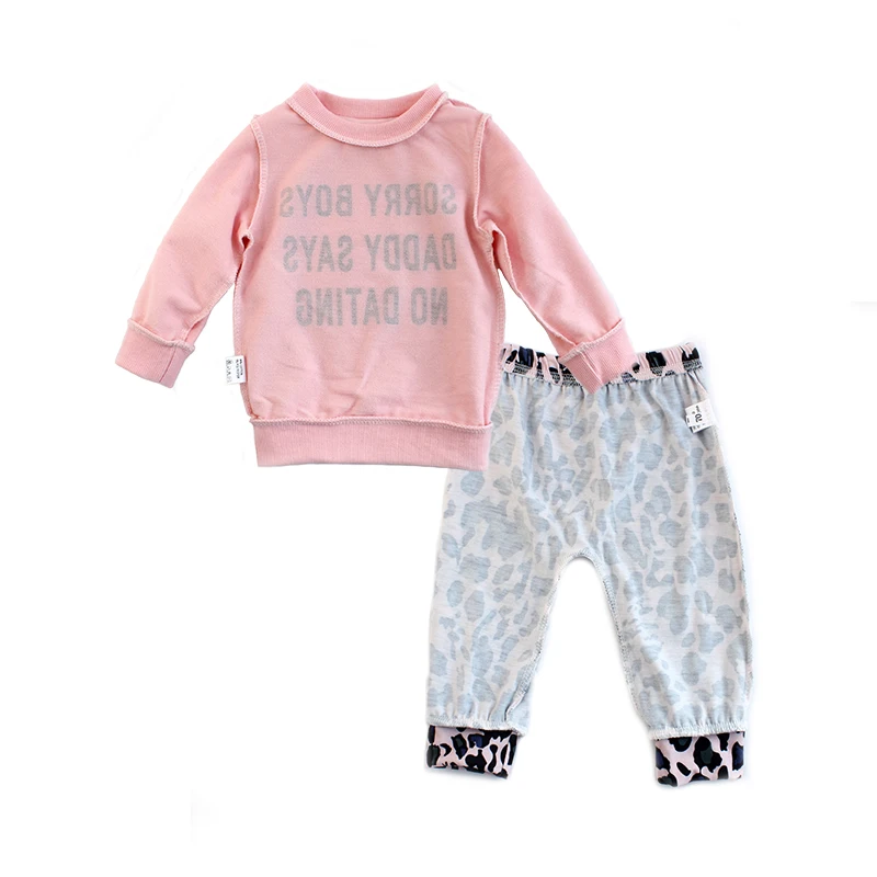 Newborn Baby Girl Clothes Set Fashion Leopard Pants Pink Letter Print Tops Headband 3Pcs Autumn Toddler Infant Clothing Outfits