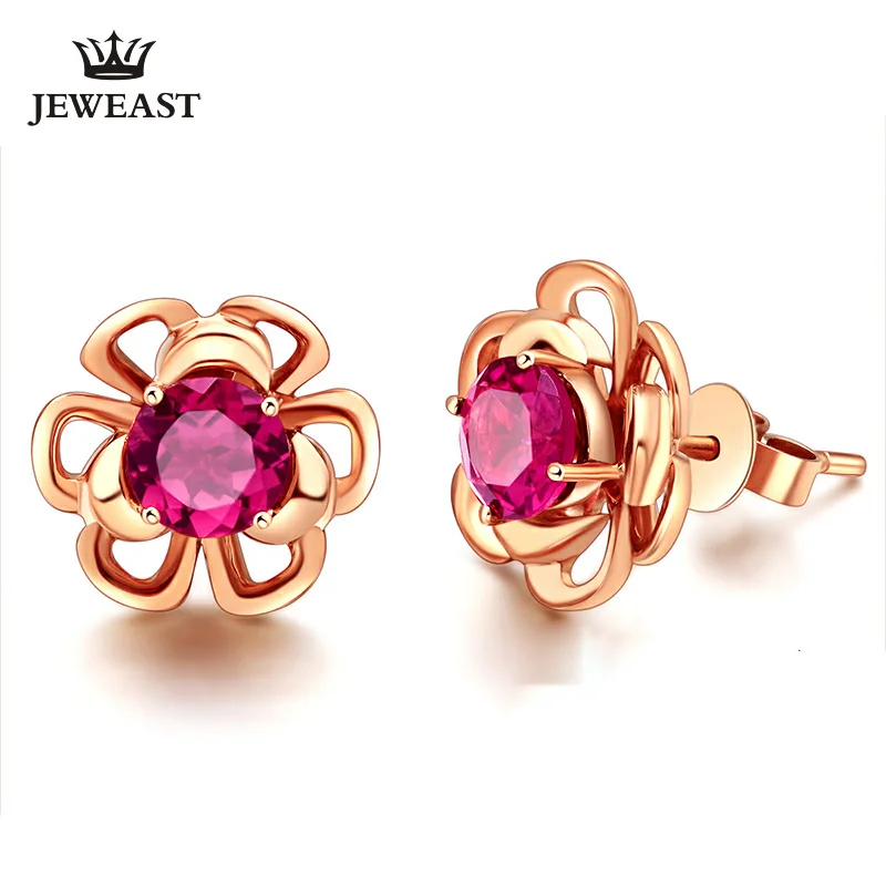 LSZB Natural red tourmaline 18K Pure Gold Earring Real AU 750 Solid Gold Earrings Diamond Trendy  Fine Jewelry Hot Sell New 2023