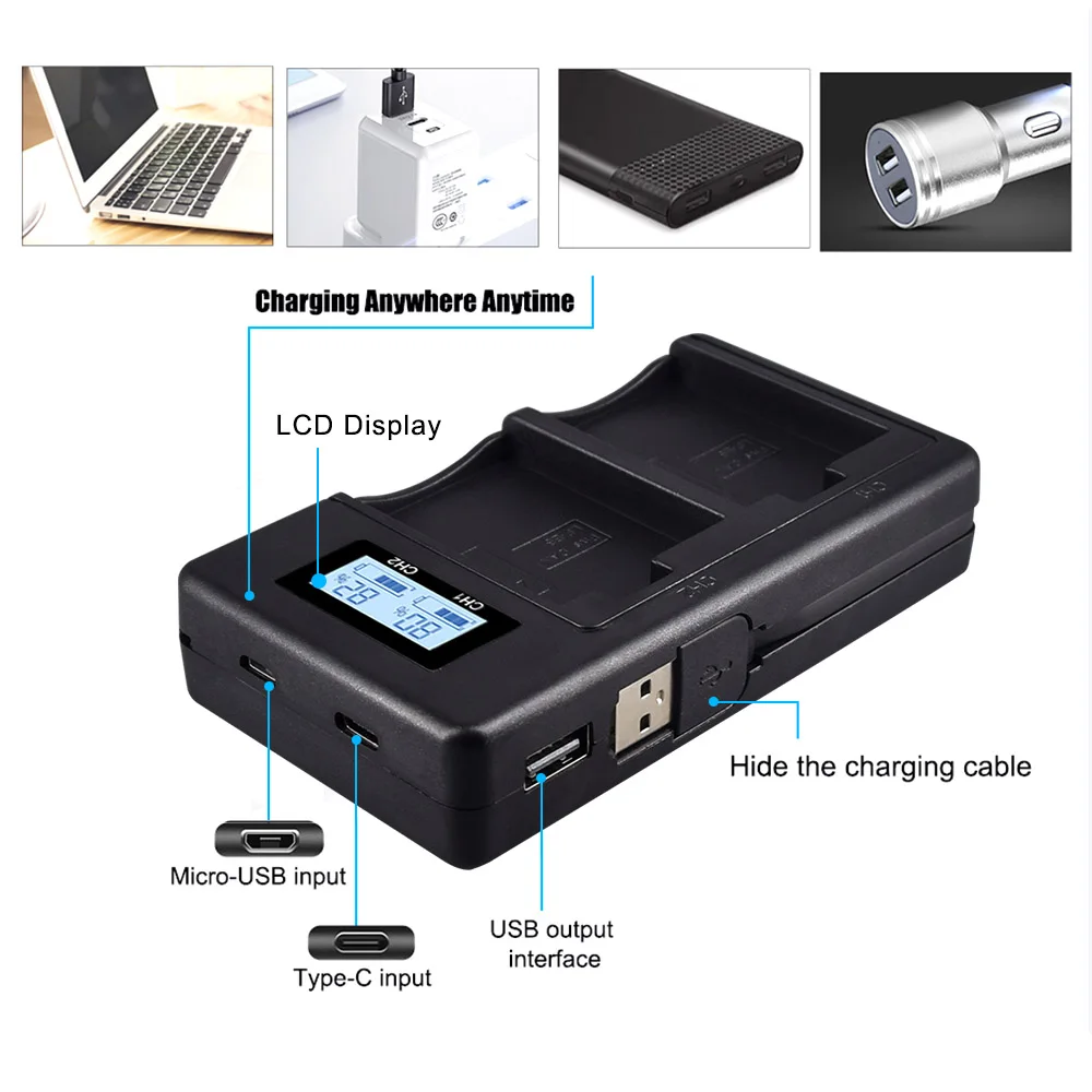 PALO LP-E5 LPE5 LP E5 Camera Battery+LCD Dual USB Charger for Canon EOS 450D 500D 1000D KISS X2 X3 F Rebel XS XSi T1i 1800mAh